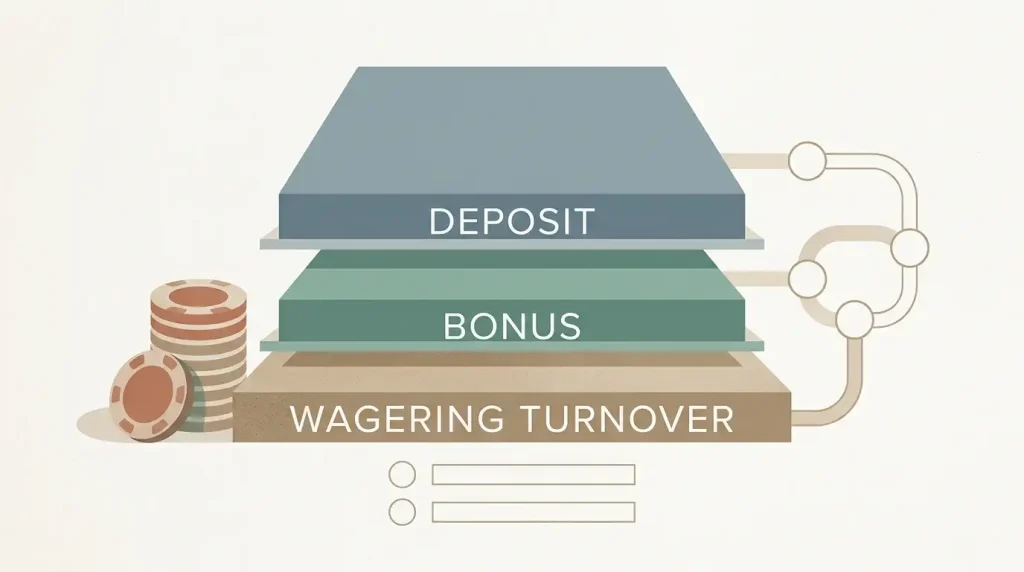 Illustration of bonus value, wagering and verification concepts
